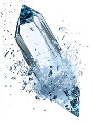 Poster - Visually striking image of a magnificent crystalline shard or fragment of teal blue ice glowing with an internal brilliance and reflecting the light in a dynamic and powerful way