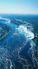 Aerial view of Niagara Falls showcasing the extensive river system and surrounding landscape