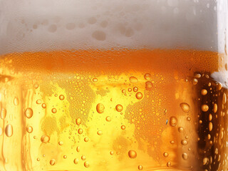 Water drops on a glass of beer mug. Close-up beer background.