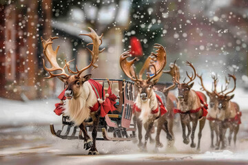 Canvas Print - Detailed Santa’s Sleigh with Reindeer - Festive Christmas Art