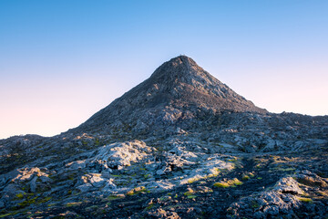 Landscape view of Mount Pico peak at sunrise, Azores