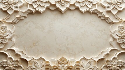 Wall Mural - White Floral Carving with Beige Background. Islamic Background, Muslim, Ramadhan, eid al-fitr, eid al-adha, 