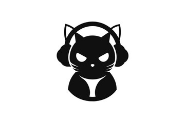 Wall Mural - Cat logo wearing headphones silhouette black color image vector art illustration