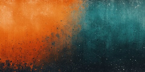 Wall Mural - Vintage gradient background featuring orange, teal, and black with a grainy retro effect