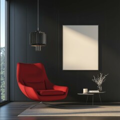 Wall Mural - Modern interior design featuring a red chair and minimalist decor