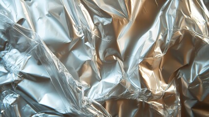 Poster - The crumpled metallic foil catches the light, forming an intricate texture that reflects vibrant highlights and shadows in varying depths