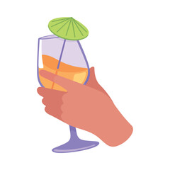 Glass with Cocktail Drink in Hand Vector Illustration