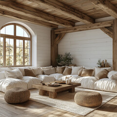 Canvas Print - Cozy living room with a large sectional sofa, wooden coffee table, and a plush rug.