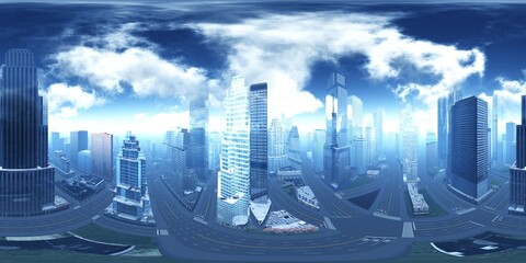 Wall Mural - Panorama of the city. Environment map. HDRI map. equidistant projection. Spherical panorama.
3D rendering