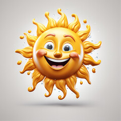 Wall Mural - Sun icon with happy expression isolated on white 