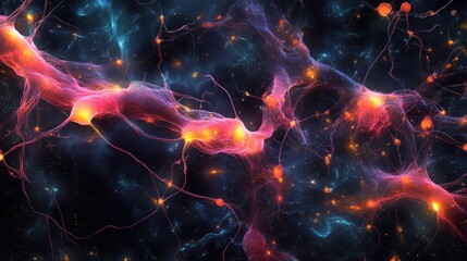 Poster - Microscopic nerve endings are captured with vivid colors, revealing the complexity of neural connections and their activity within the nervous system