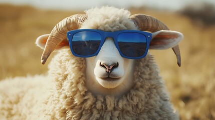 Wall Mural - Sheep in Blue Sunglasses