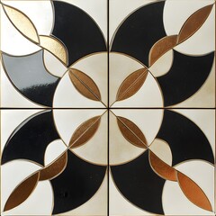 Wall Mural - 76. Art Deco-inspired tile pattern with rich, geometric shapes and metallic accents