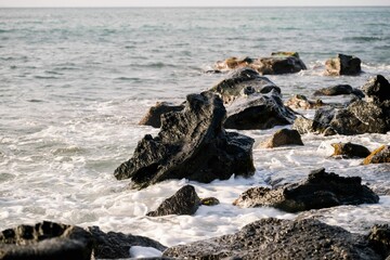 Canvas Print - Rocky Shoreline with Crashing Waves