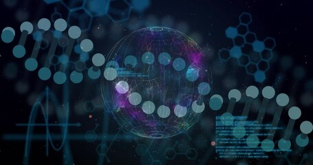 Poster - Animation of dna strand and digital data processing over globe