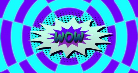 Poster - Animation of wow text over retro vibrant pattern background