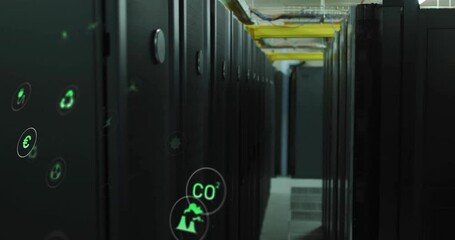 Sticker - Animation of ecology icons over server room