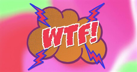 Poster - Animation of wtf text over retro vibrant pattern background