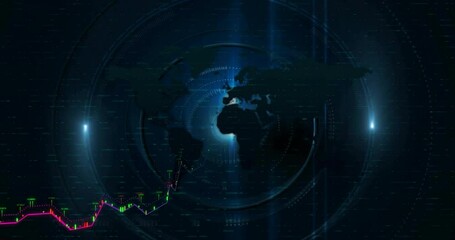 Poster - stock market data and graphs over world map animation