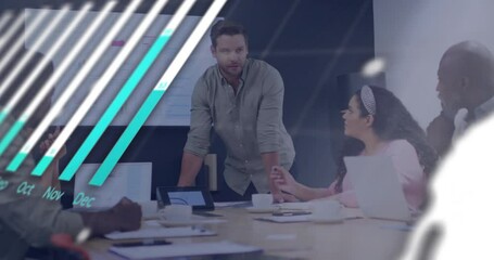 Poster - Animation of financial data processing over diverse business people in office