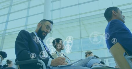 Poster - Animation of people icons over diverse business people in office