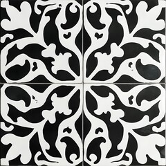 Wall Mural - 62. Classic tile design with symmetrical patterns in black and white