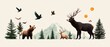 © JP STUDIO LAB - An engraving-style collage of wildlife, including detailed depictions of birds, deer, and bears