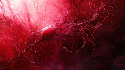Poster - The intricate red neural pathways weave together, showcasing the complex structure of the human brain as it is illuminated against a shadowy background, capturing its depth and detail