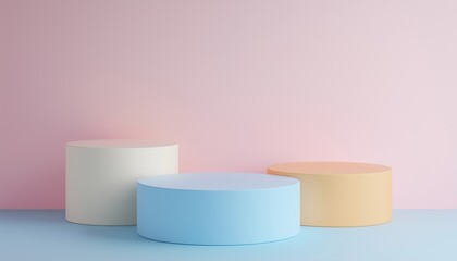 Poster - Colorful Pastel Background 3d Rendering Podium With Product Display Space, Created For Showcasing Products In A Visually Appealing Manner.