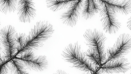 Pine Tree Branches Pattern - pine needles, winter, black and white, monochrome, branches, nature, tree, evergreen, minimalism, pattern, close-up, texture, intricate