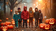 © OLHA - A group of children standing in front of pumpkins in a forest