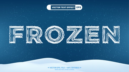 Poster - Frozen snowy style 3d editable vector text effect on snowflake background 