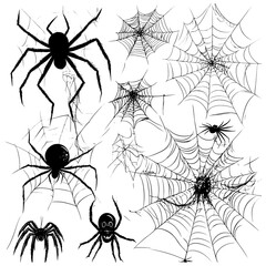 Vector style flat black and white Halloween elements on transparent background