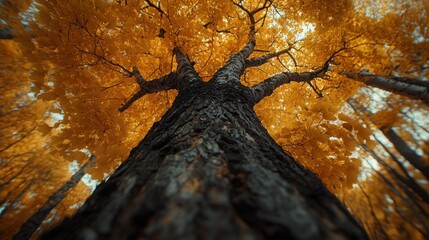 Wall Mural - A Low-Angle View of a Tree with Golden Leaves