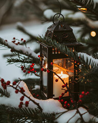 Wall Mural - christmas lantern in the snow