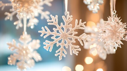 Wall Mural - Closeup of a Glittery White Snowflake Ornament