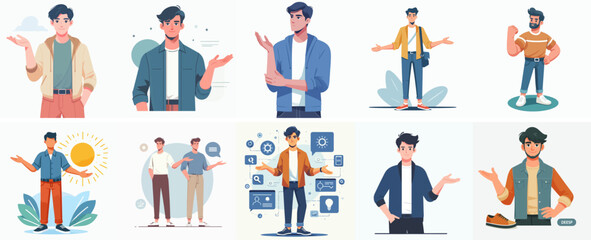 Poster - vector set of young men with open hand gestures