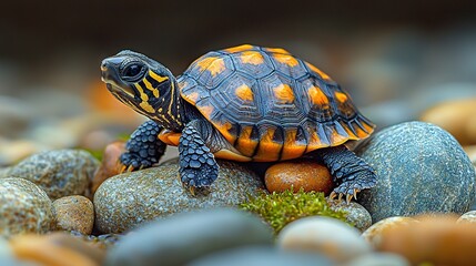 Poster -   Turtle atop stacked rock piles