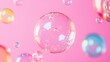 © fivan - Simple pastel-colored bubbles floating against a vivid pink background, creating a sense of lightness and joy with minimal elements