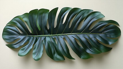 A Single Green Monstera Leaf with a Detailed Veined Texture