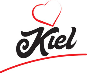 Kiel city text design with red heart typographic icon design suitable for touristic promotion