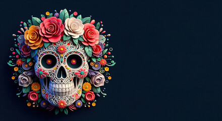 Canvas Print - Dia De Los Muertos Wallpaper Background Illustration, Mexican Sugar Skulls on the Day of The Dead