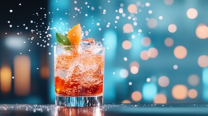 Wall Mural - A close up shot of a cocktail being prepared at a club bar, highlighting the sophisticated and luxurious aspect of nightlife.