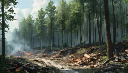 Wall Mural - Lungs of the Earth: A Powerful Representation of Deforestation and Global Warming in Nature’s Struggle