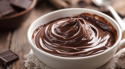 Wall Mural - A bowl of chocolate sauce with a spoon on the right side