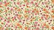 © Farjana Fim - Floral pattern. Pretty flowers on a white background. Printing with small orange, red, and pink flowers. Ditsy print. Spring Bouquet.A white background, red and orange small flowers pattern.