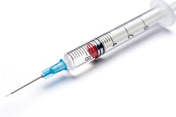 Syringe with needle positioned on a clean white surface for medical use and vaccination preparation