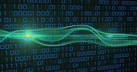 Poster - Binary code and green wave animation, data processing concept