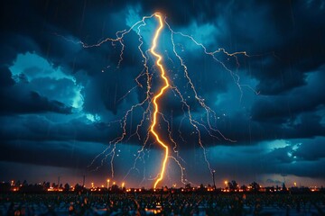 high-energy photo of a 3D lightning strike illustration, showcasing the power and intensity of electricity.