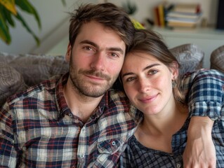 Wall Mural - Couple Cuddling on Sofa